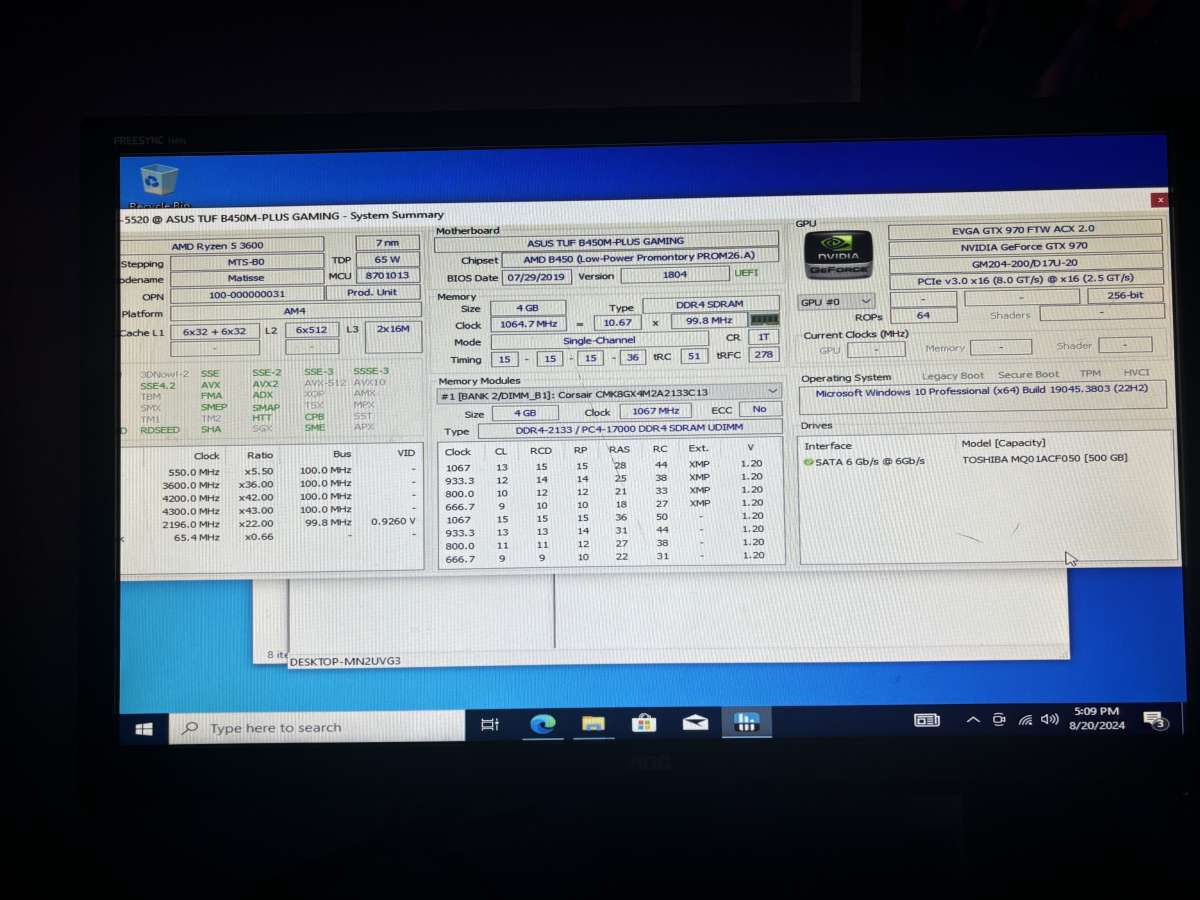 Gaming PC Ryzen 5 3600  GTX 970  8 GB RAM