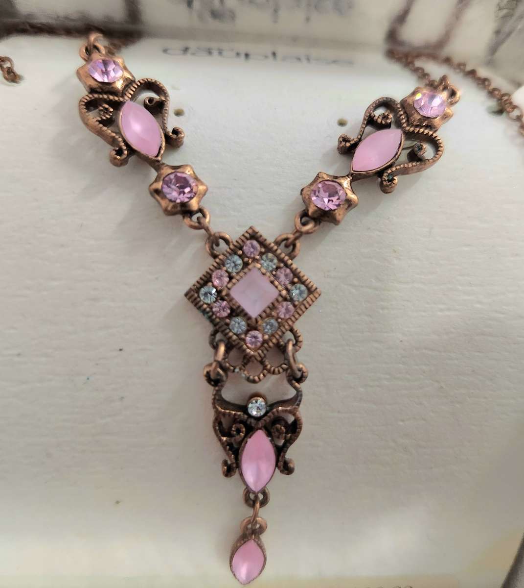 Beautiful Victorian Diamond Accent and Pink Stone Necklace