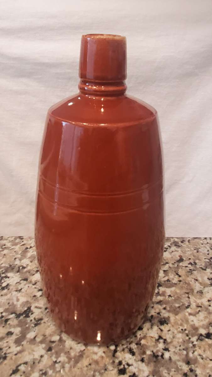 Vintage 1970s Portugal Ceramic Bottle in Red Brown