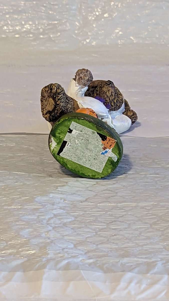 Resin Teddy Bear in a Ghost Costume with a Pumpkin