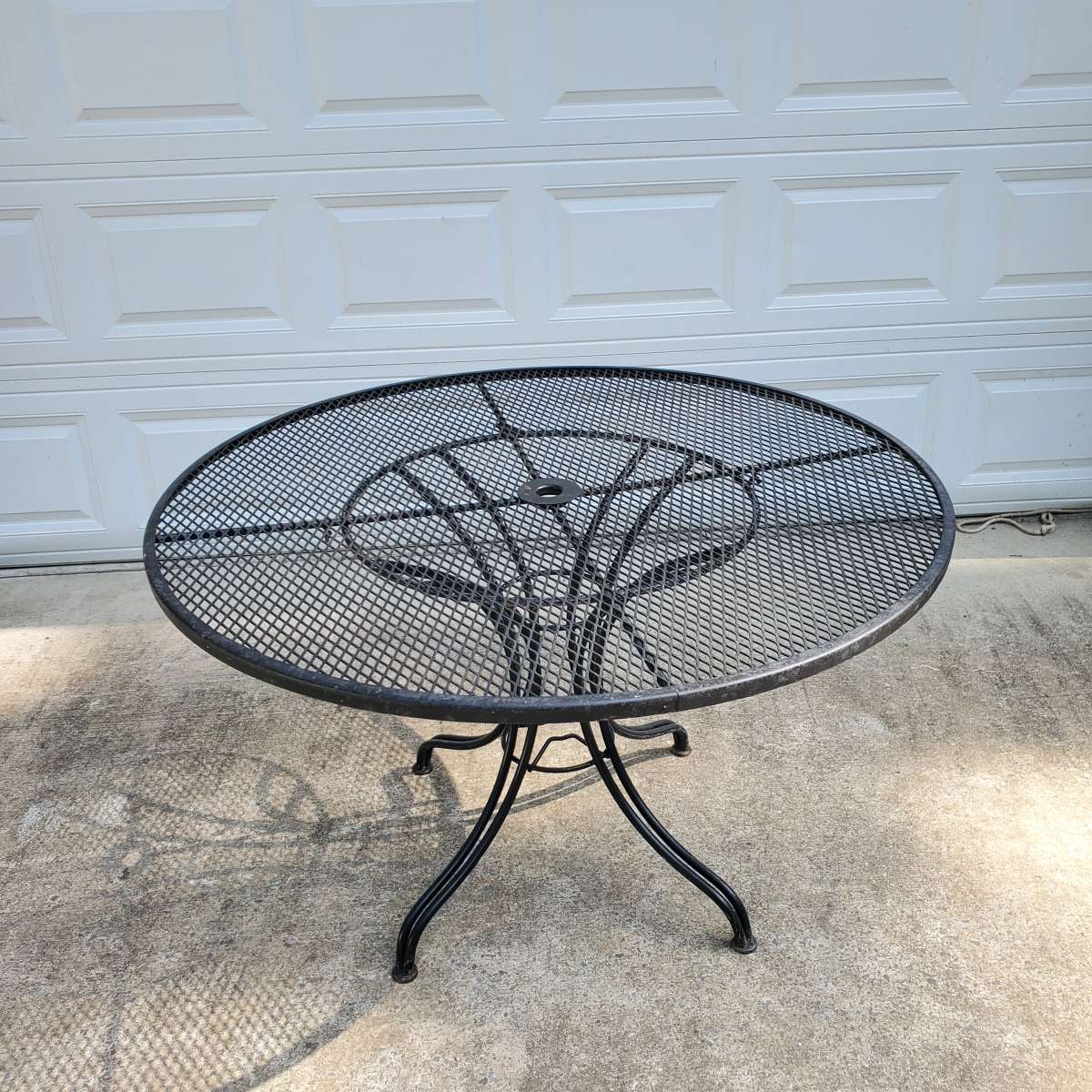 Wrought Iron Black Table W Umbrella Hole