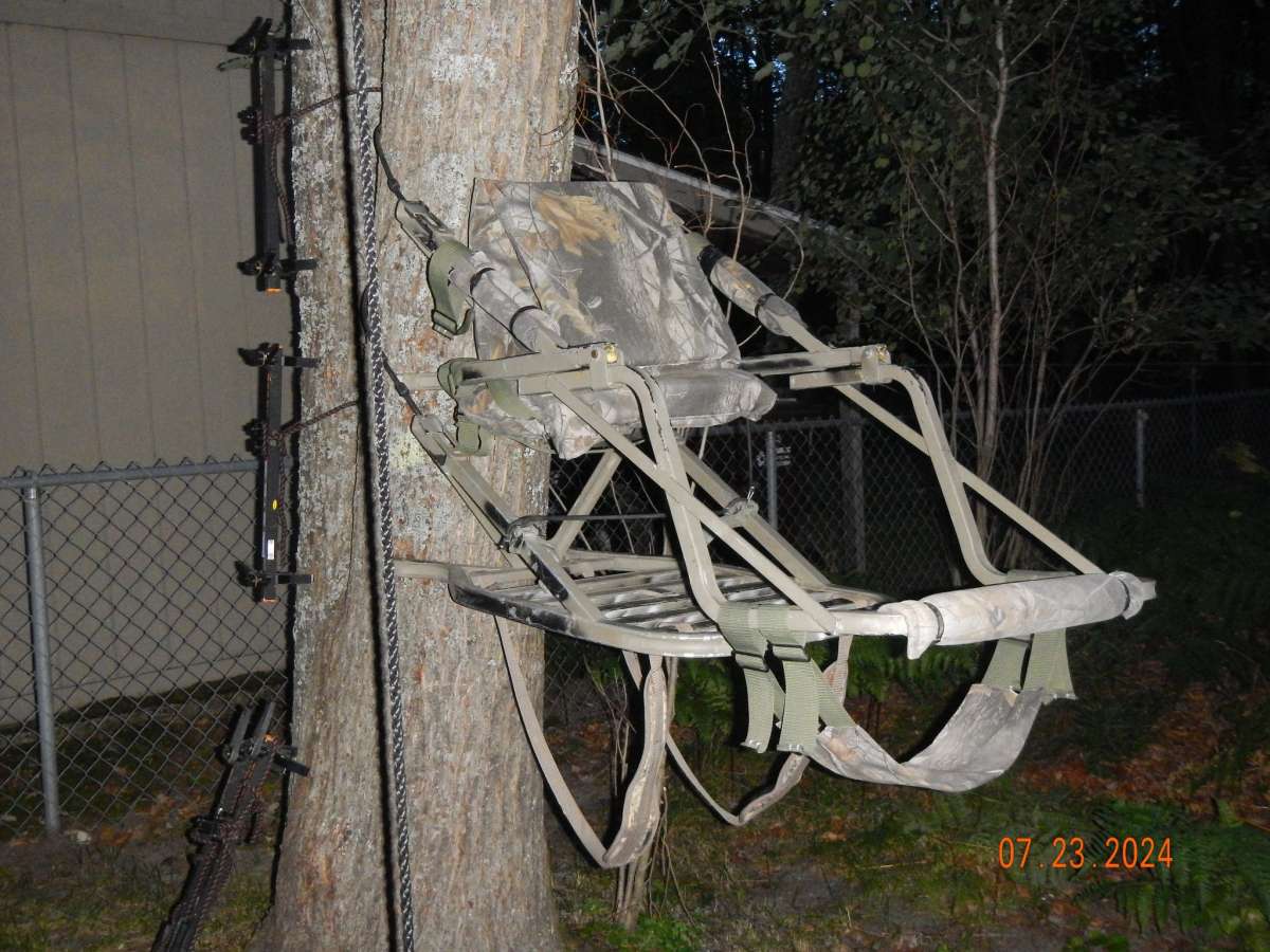 Hunting tree stand and harness