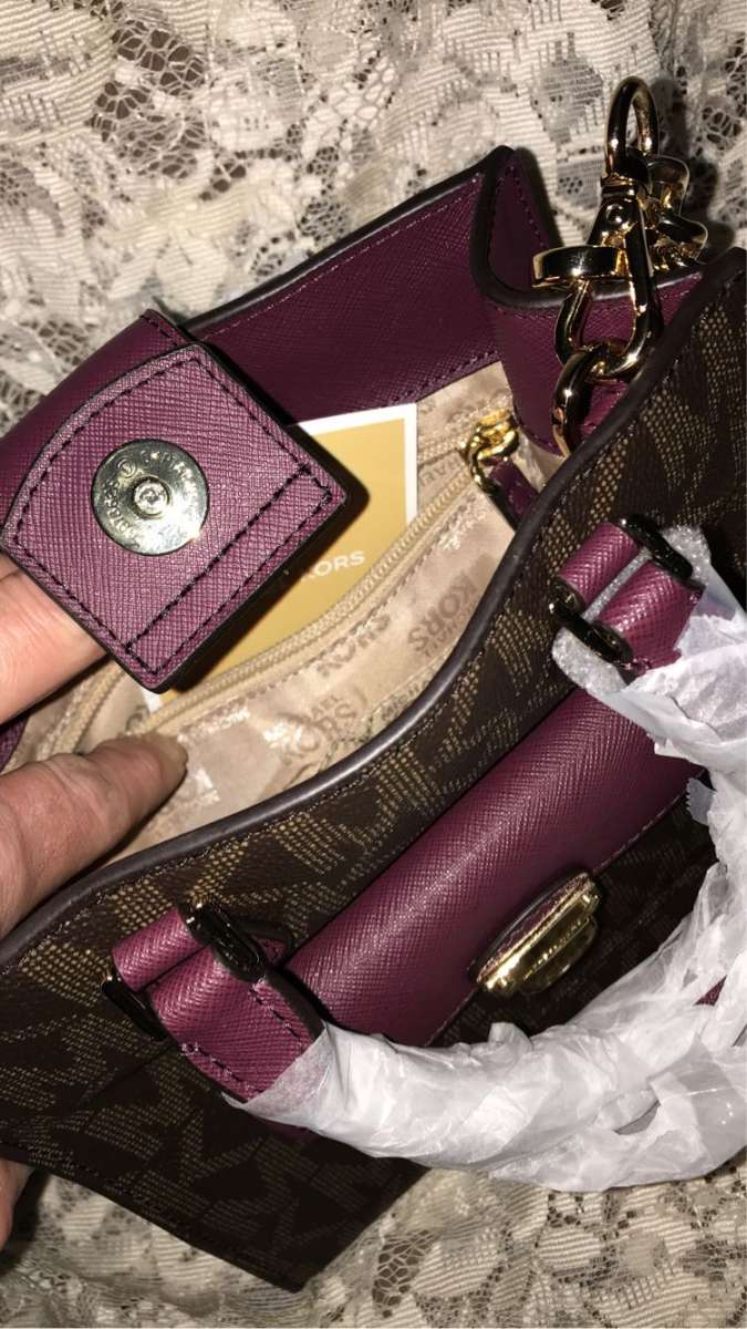 New MICHAEL KORS Bridgette Mini Messenger BrownPlum MK Logo