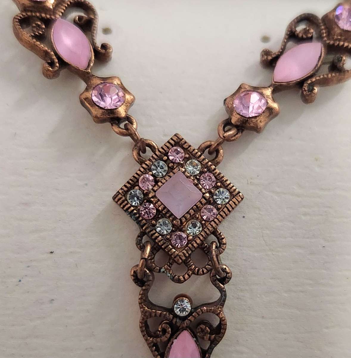 Beautiful Victorian Diamond Accent and Pink Stone Necklace
