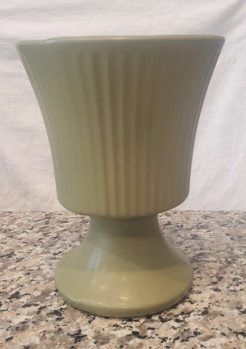 Vintage Green Floraline McCoy Footed Vase