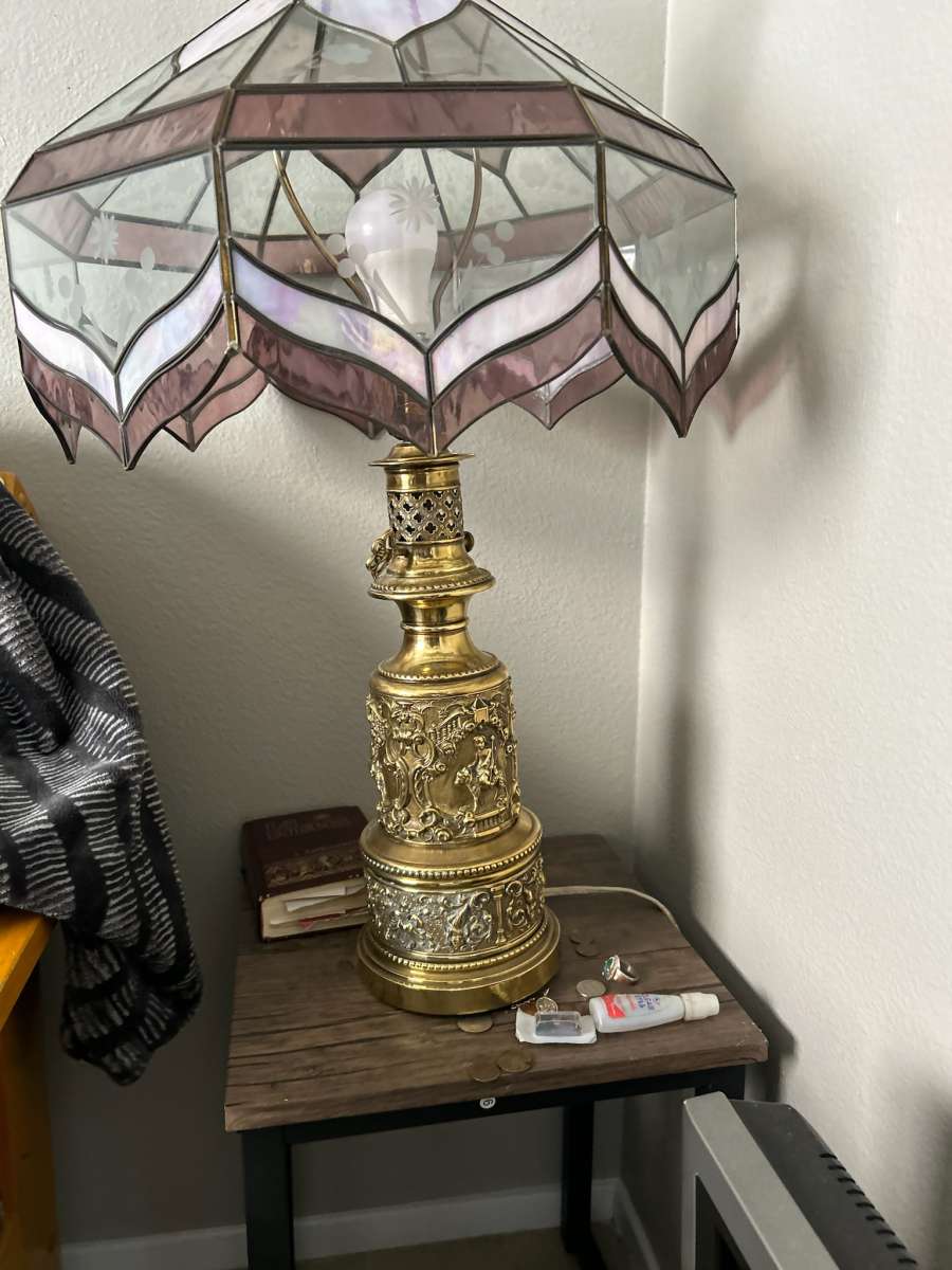 old Vincents lamp shade and lamp