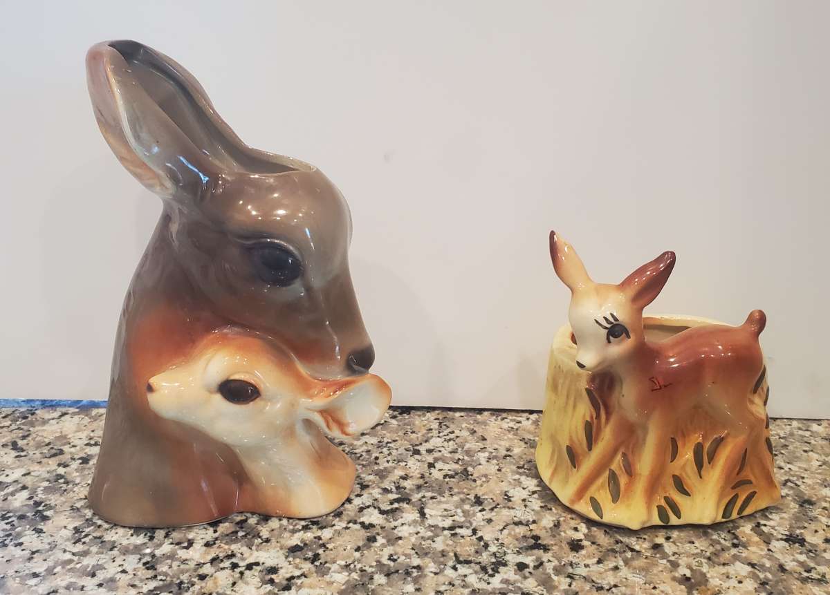 1950s Vintage Deer Bambi  Royal Copley Deer and Doe Planter