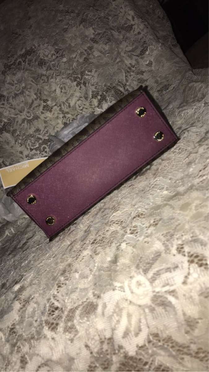 New MICHAEL KORS Bridgette Mini Messenger BrownPlum MK Logo
