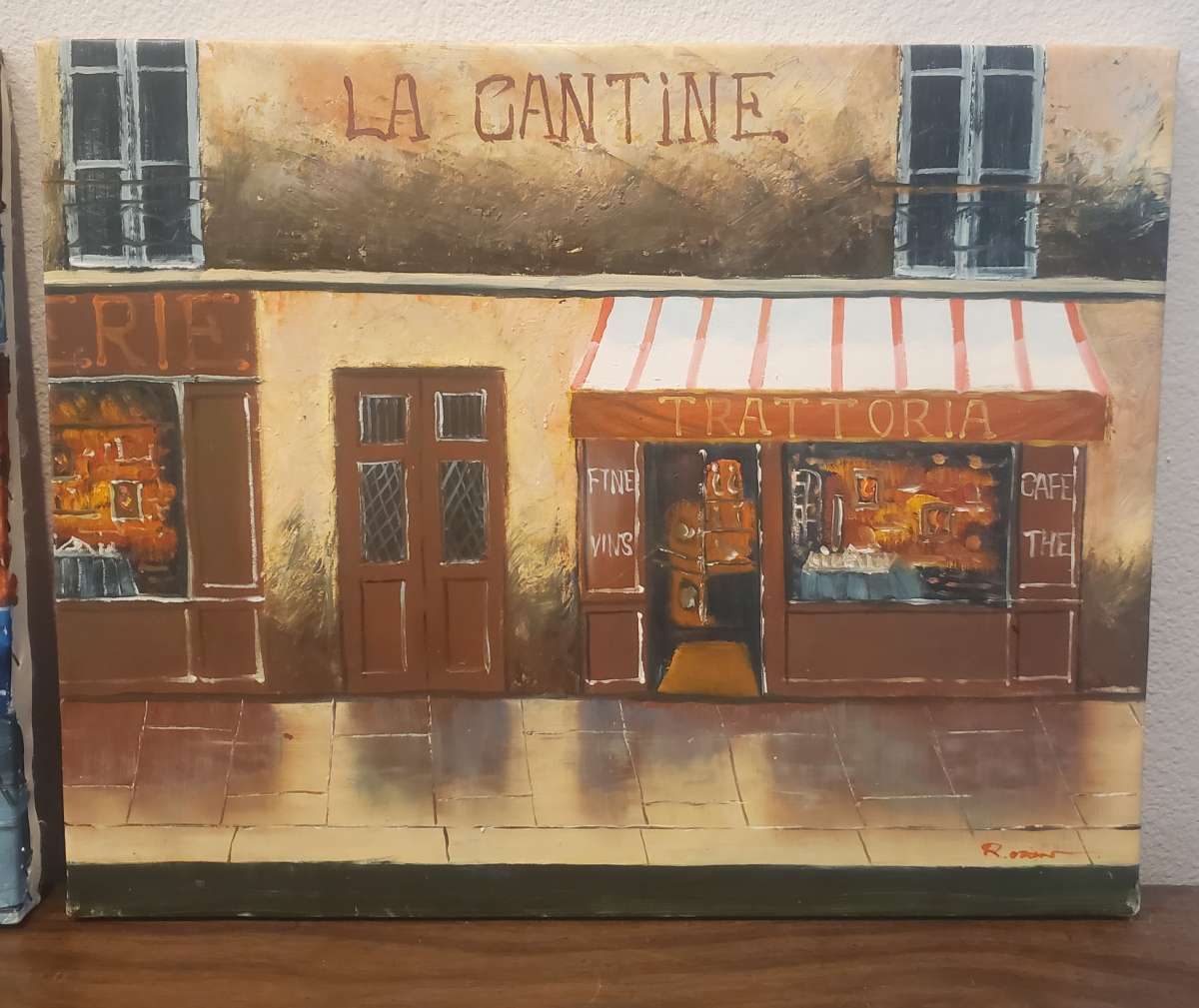 2 Oil on Canvas Paintings 20x16 French Cafe theme