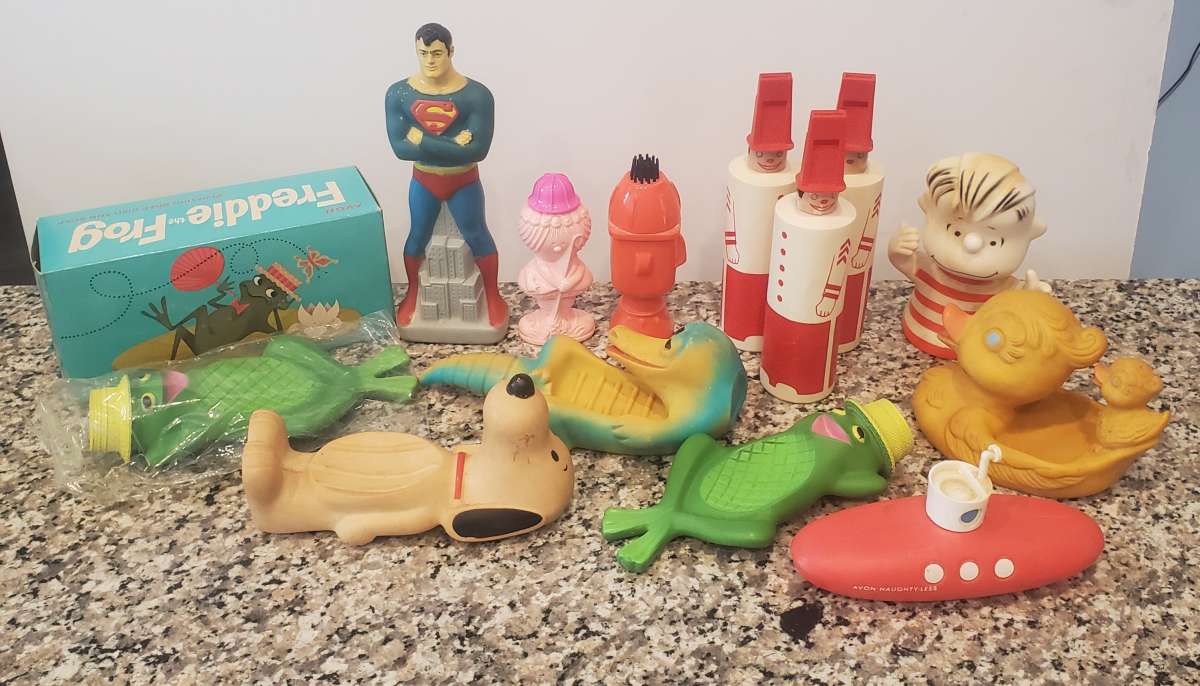 13 Vintage Avon Floating Soap Dish and Bubble Bath Bottles