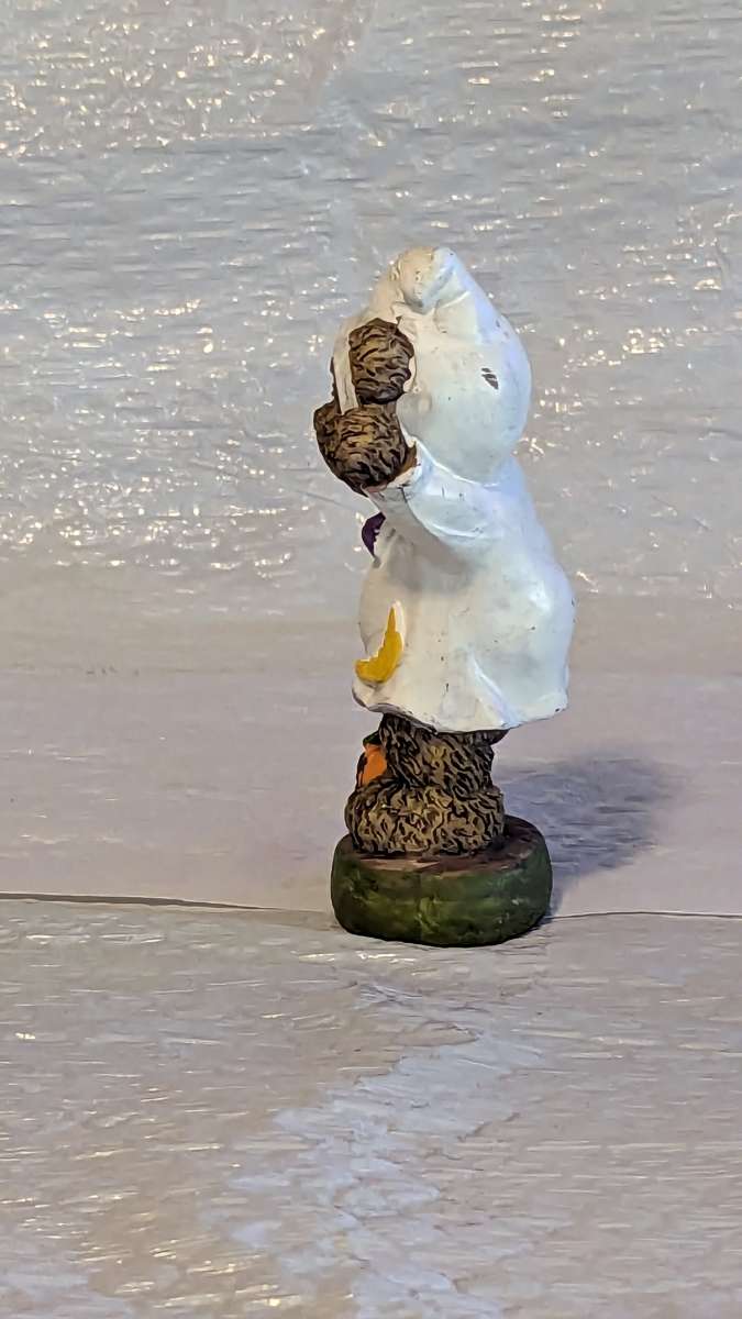 Resin Teddy Bear in a Ghost Costume with a Pumpkin