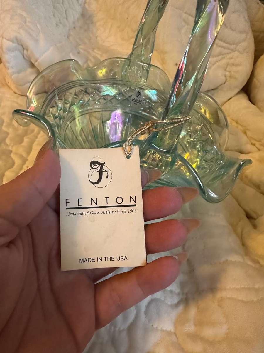 Fenton sea green glass basket