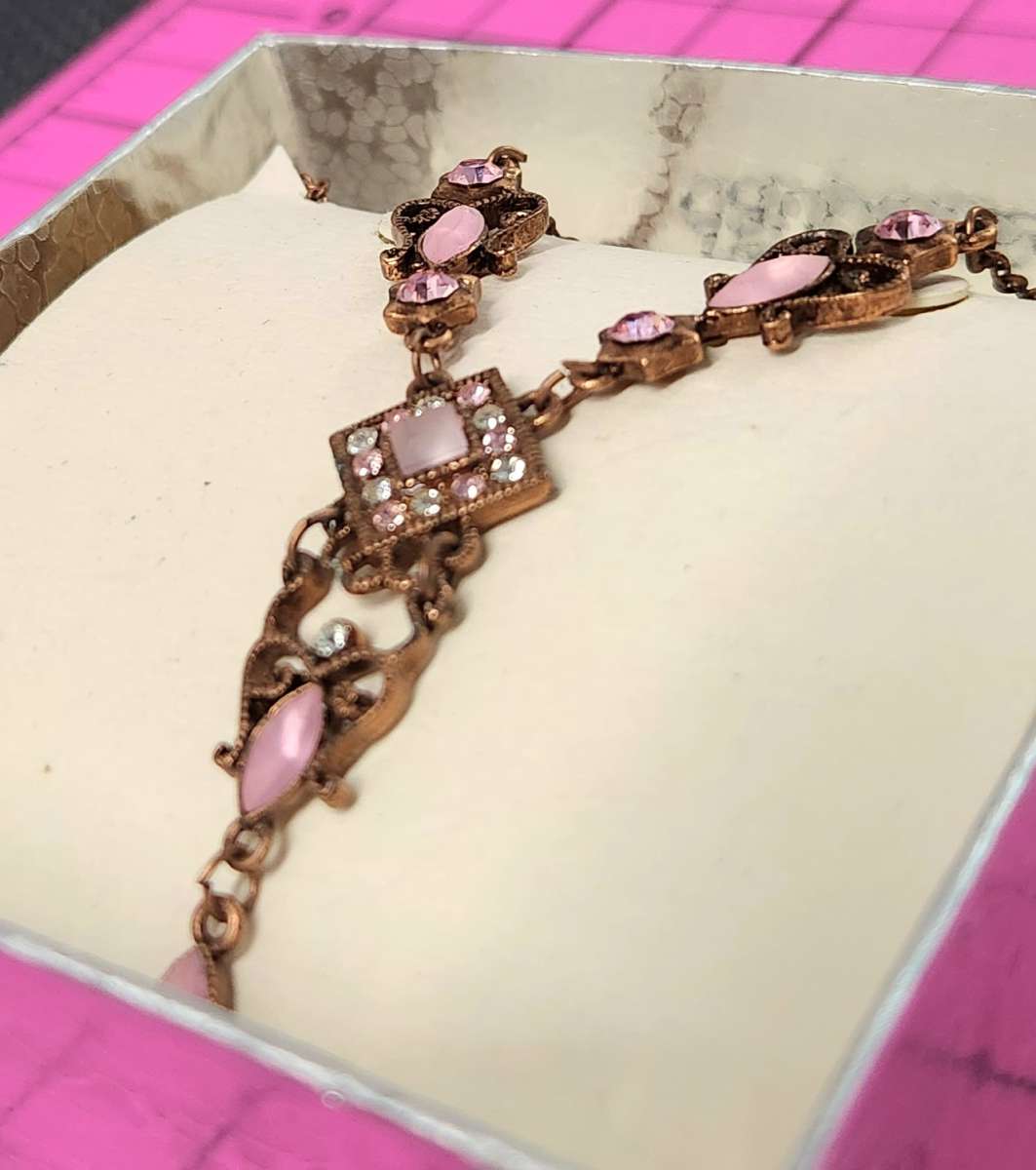 Beautiful Victorian Diamond Accent and Pink Stone Necklace