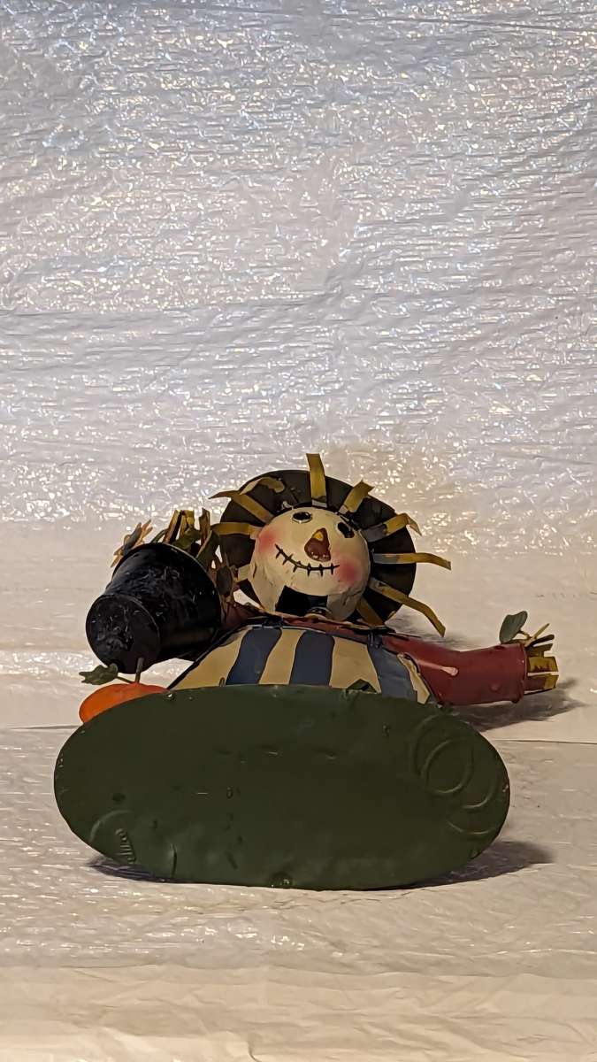 Tin Bobblehead To Scarecrow Girl  with Sunflowers and Pumpki