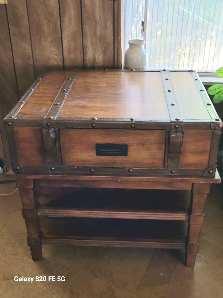 wooden end table Ashleys furniture Flanders collection