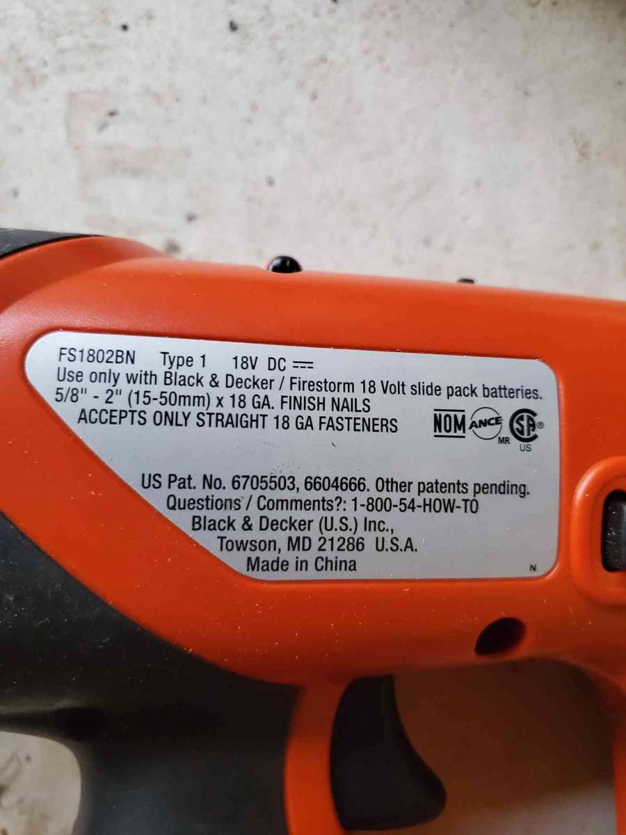 18V  18Gauge Brad Nailer No Battery Or Charger  Black  Deck