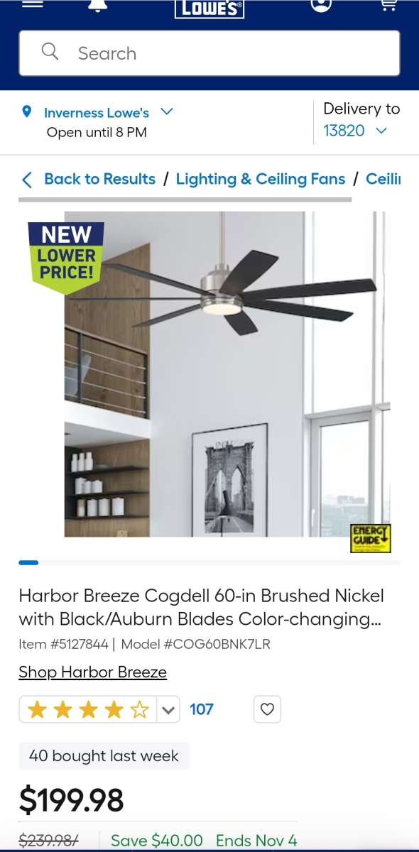 Harbor Breeze Cogdell Ceiling Fan BRAND NEW