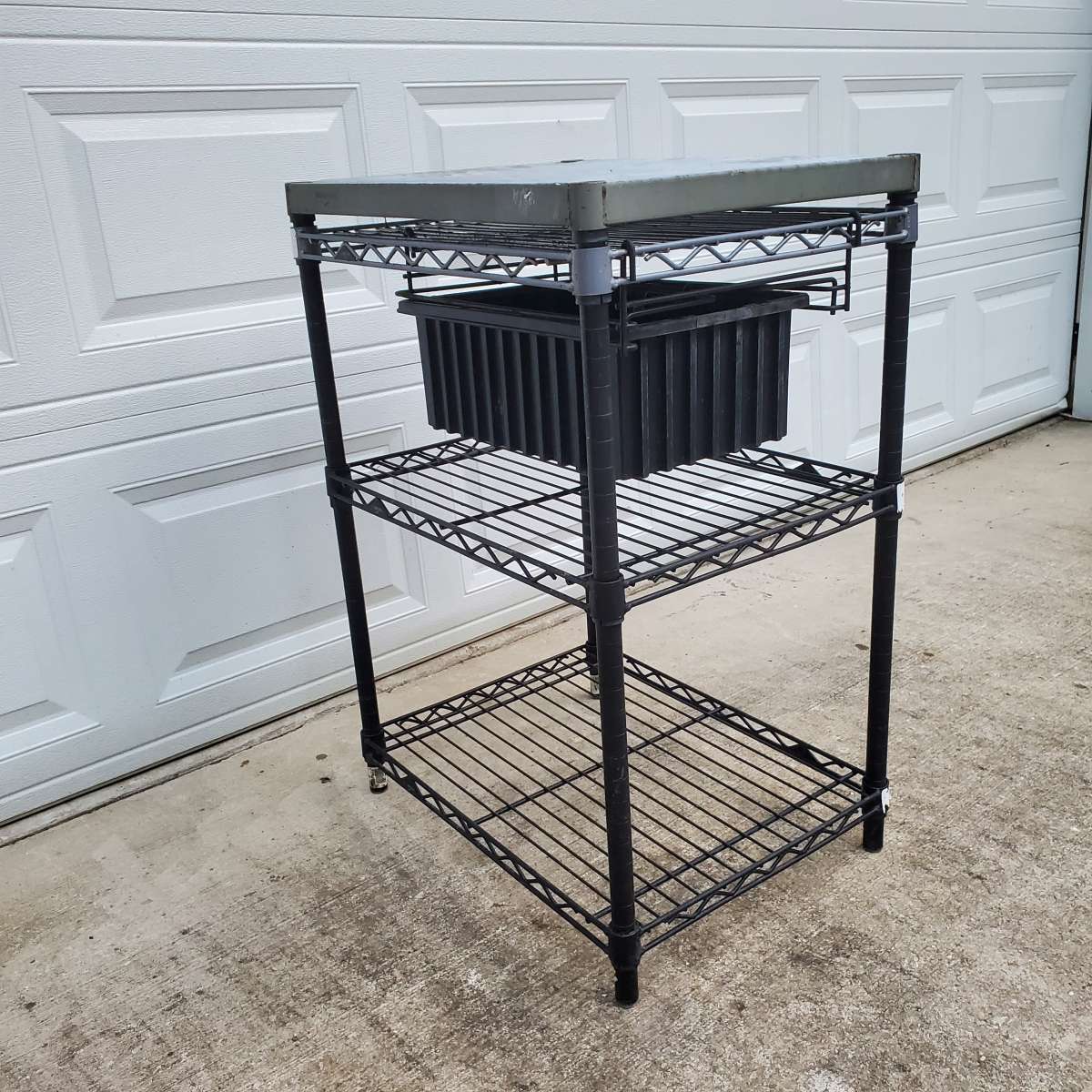 2 Shelf Rack With Stainless Steel Top And Pull Out Basket