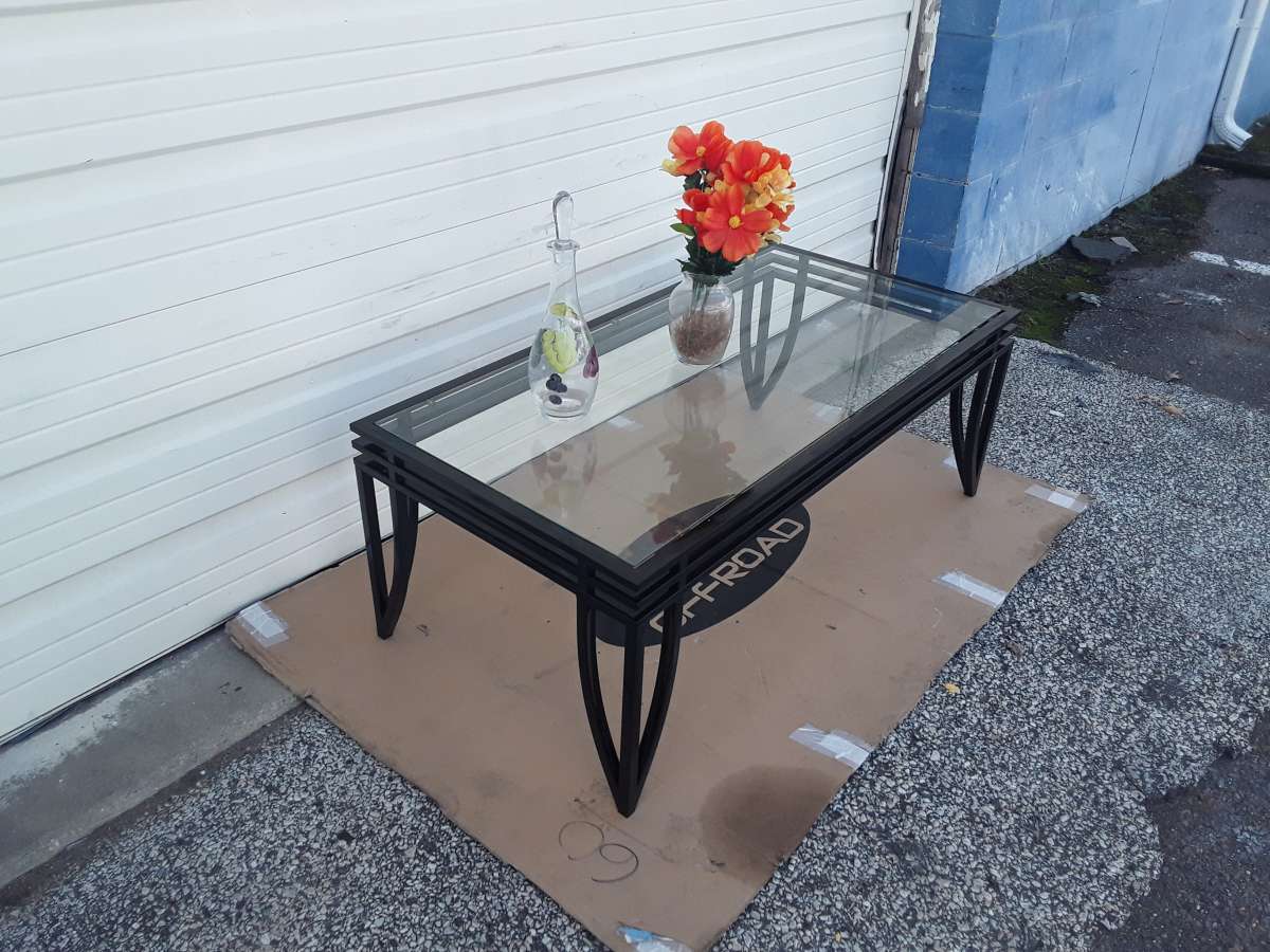 Nice Black All Steel Coffee Table Glass Top 48 X 24 X 18