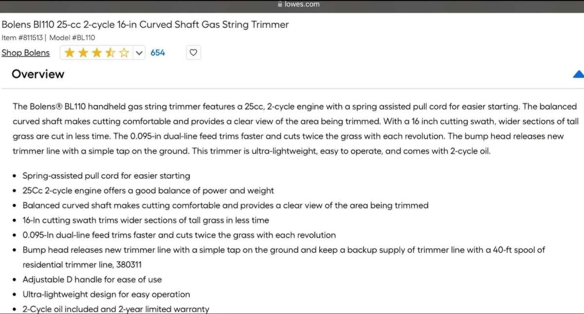 Bolens BL110 Weed Trimmer