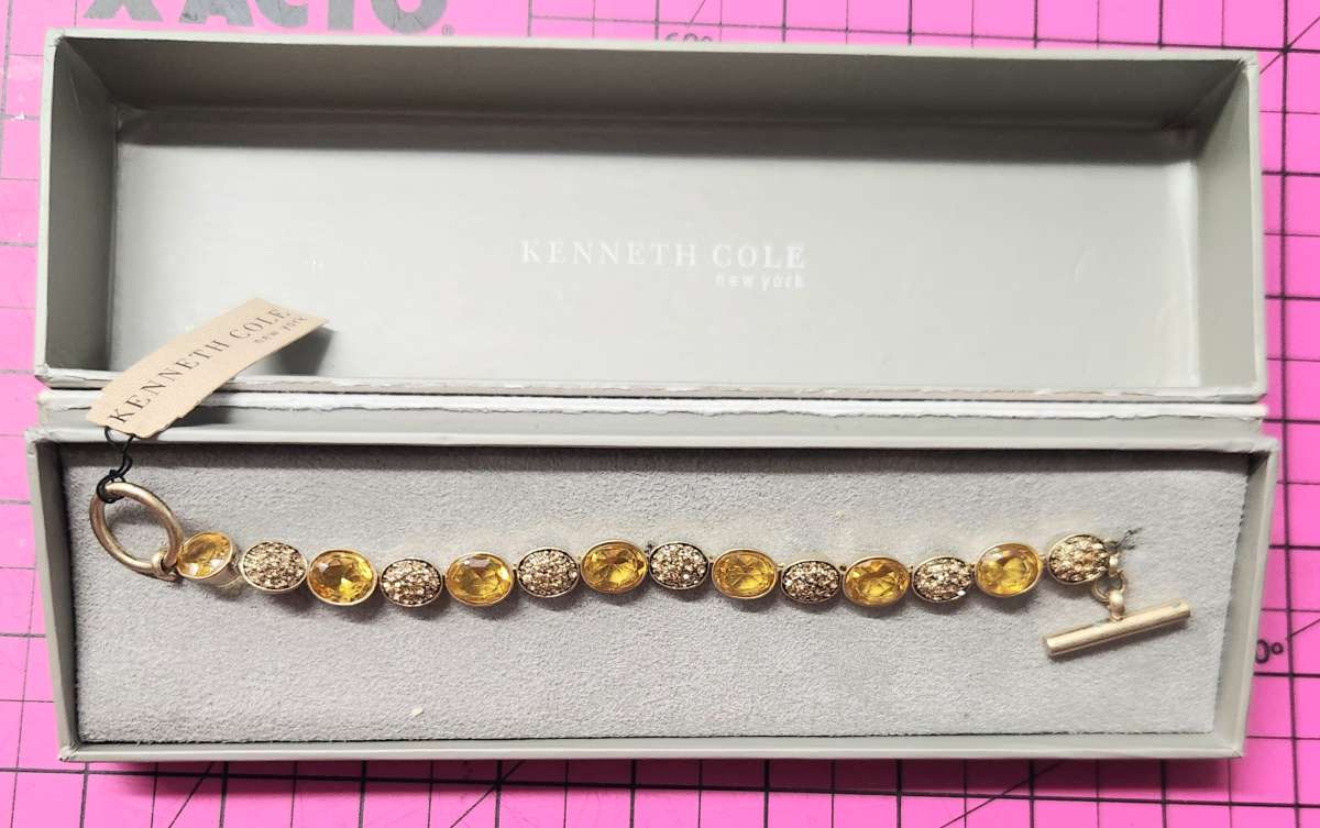 Kenneth Cole New York Gold Tone Amber Pave Stone Bracelet