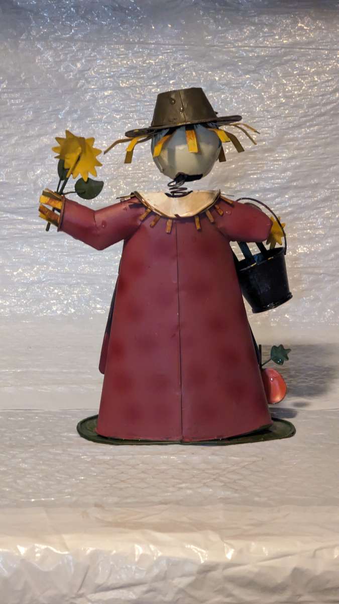 Tin Bobblehead To Scarecrow Girl  with Sunflowers and Pumpki