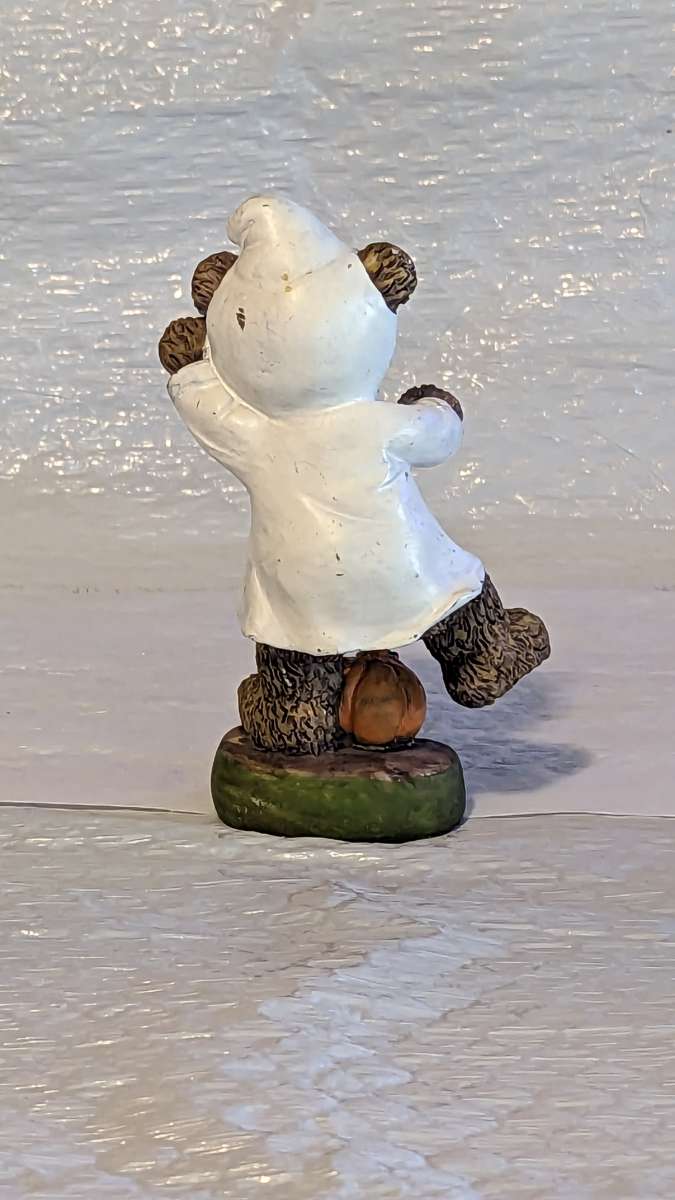 Resin Teddy Bear in a Ghost Costume with a Pumpkin
