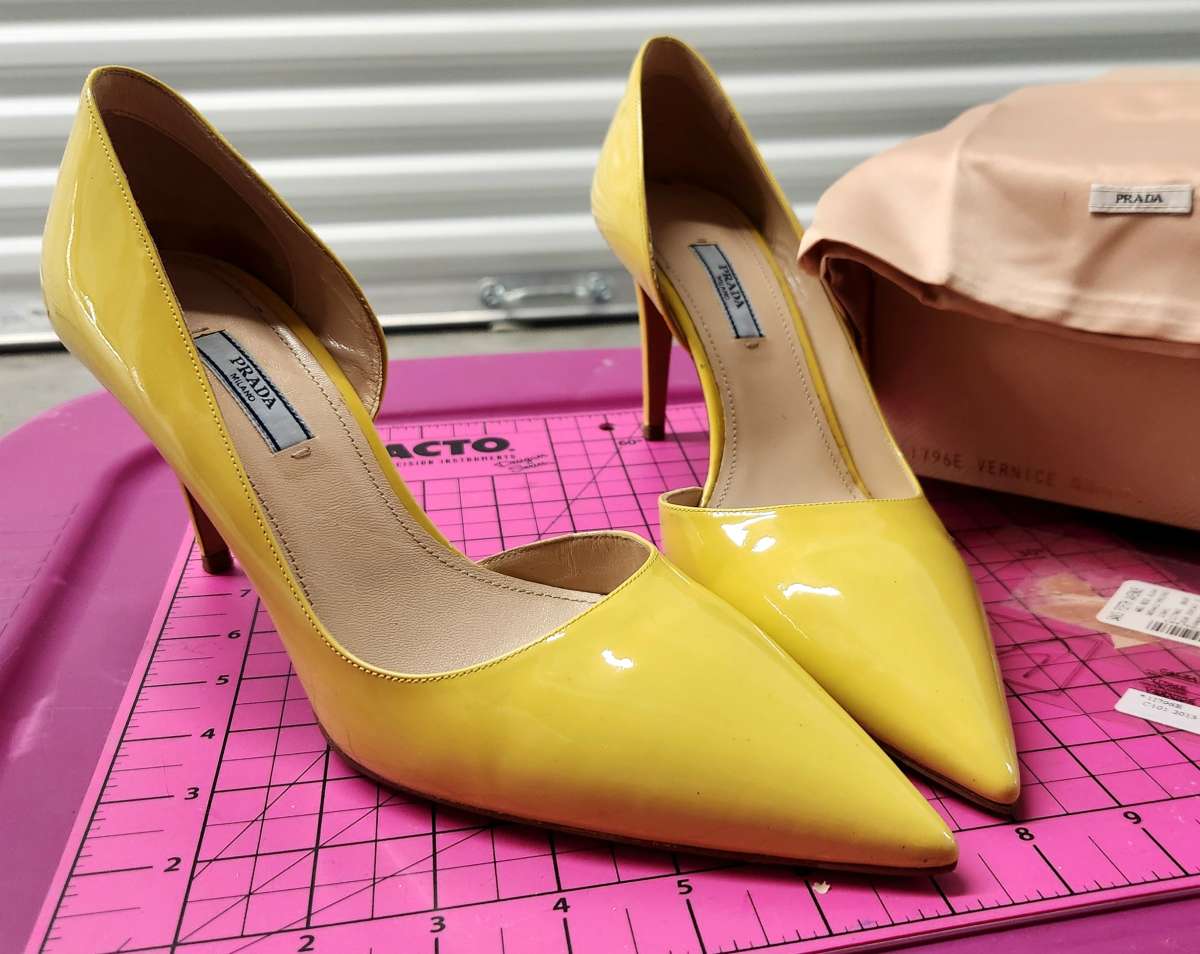 PRADA Yellow Patent Leather DOrsay Pumps