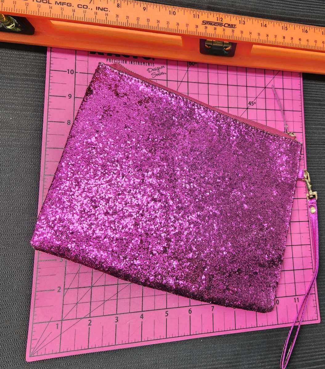 ALDO Pink Glittered Gold Top Zipper Wristlet with Strap