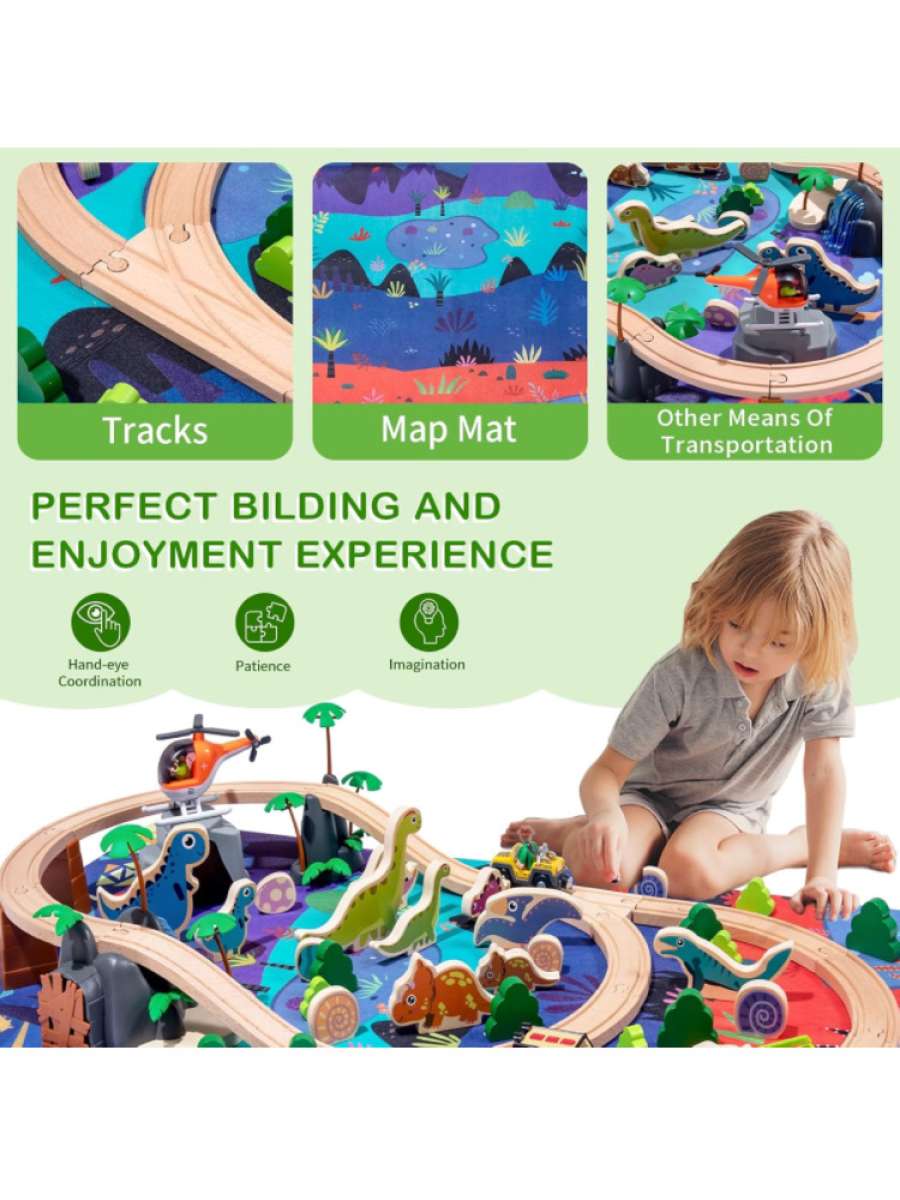 wooden train set 80pcs with map mat