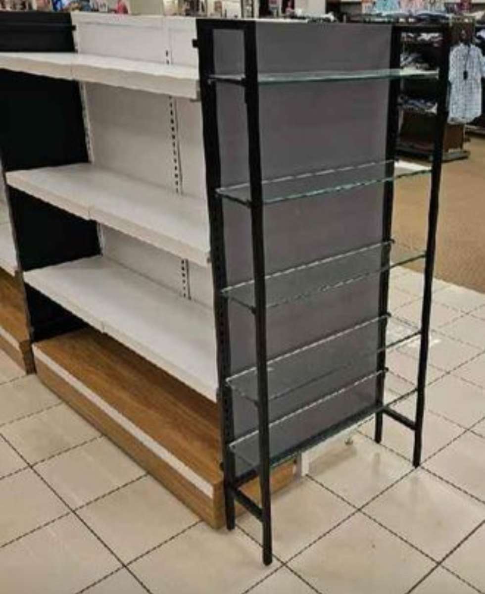 2 Sided Rack W12 Shelves  W5 Glass Shelf End Cap   App 48 x