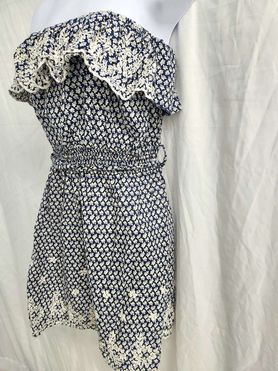 Poetry Off Shoulder Ruffled Bodice Embroidered Tunic Dress