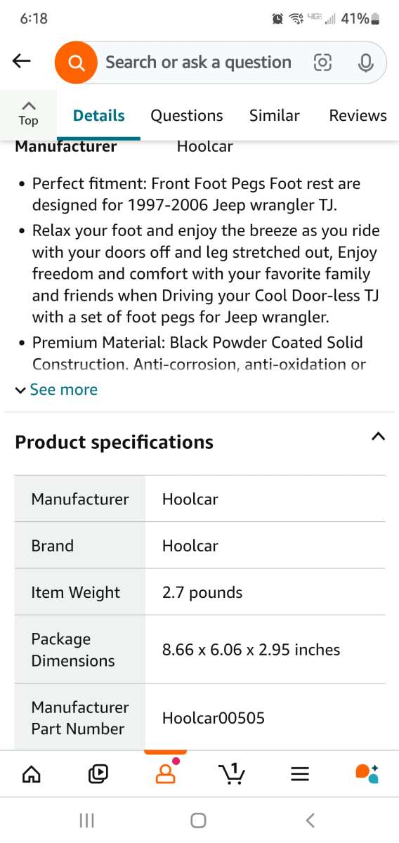 Jeep Front Foot Pegs  Rests For 9706 TJ  RRR Auto