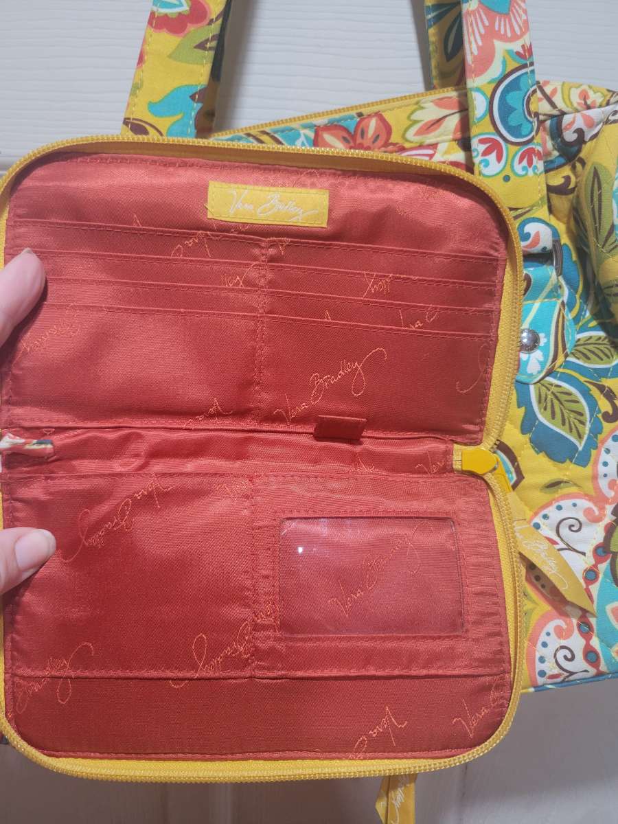 Yellow Vera Bradley hand bag with matching wallet
