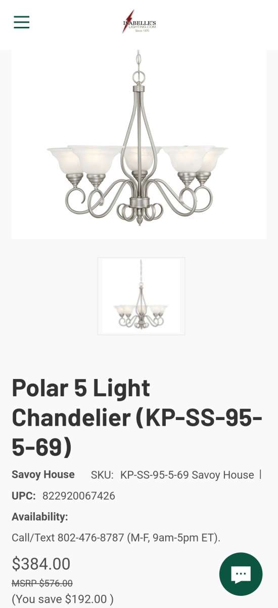 Savoy House Polar 5 Light Chandelier