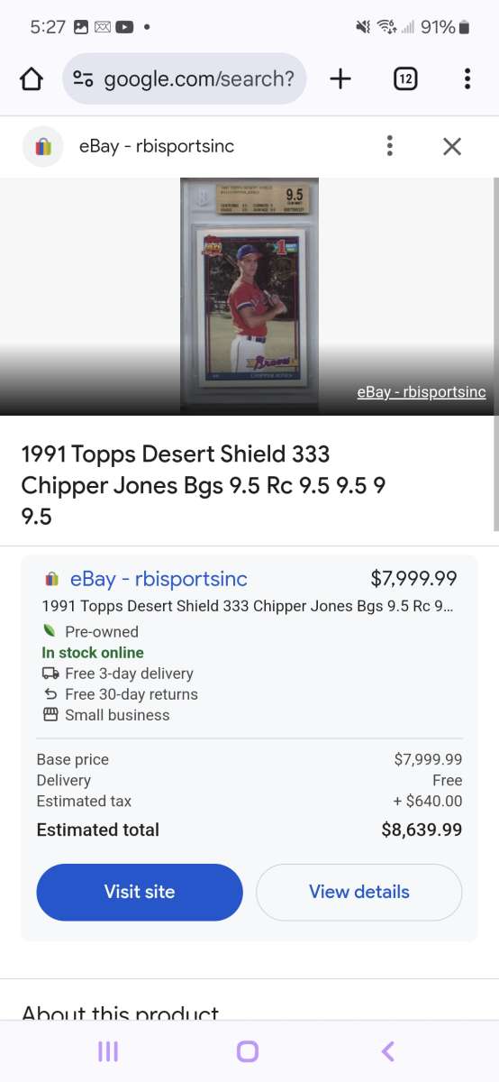1991 Chipper Jones Dessert Shield RC