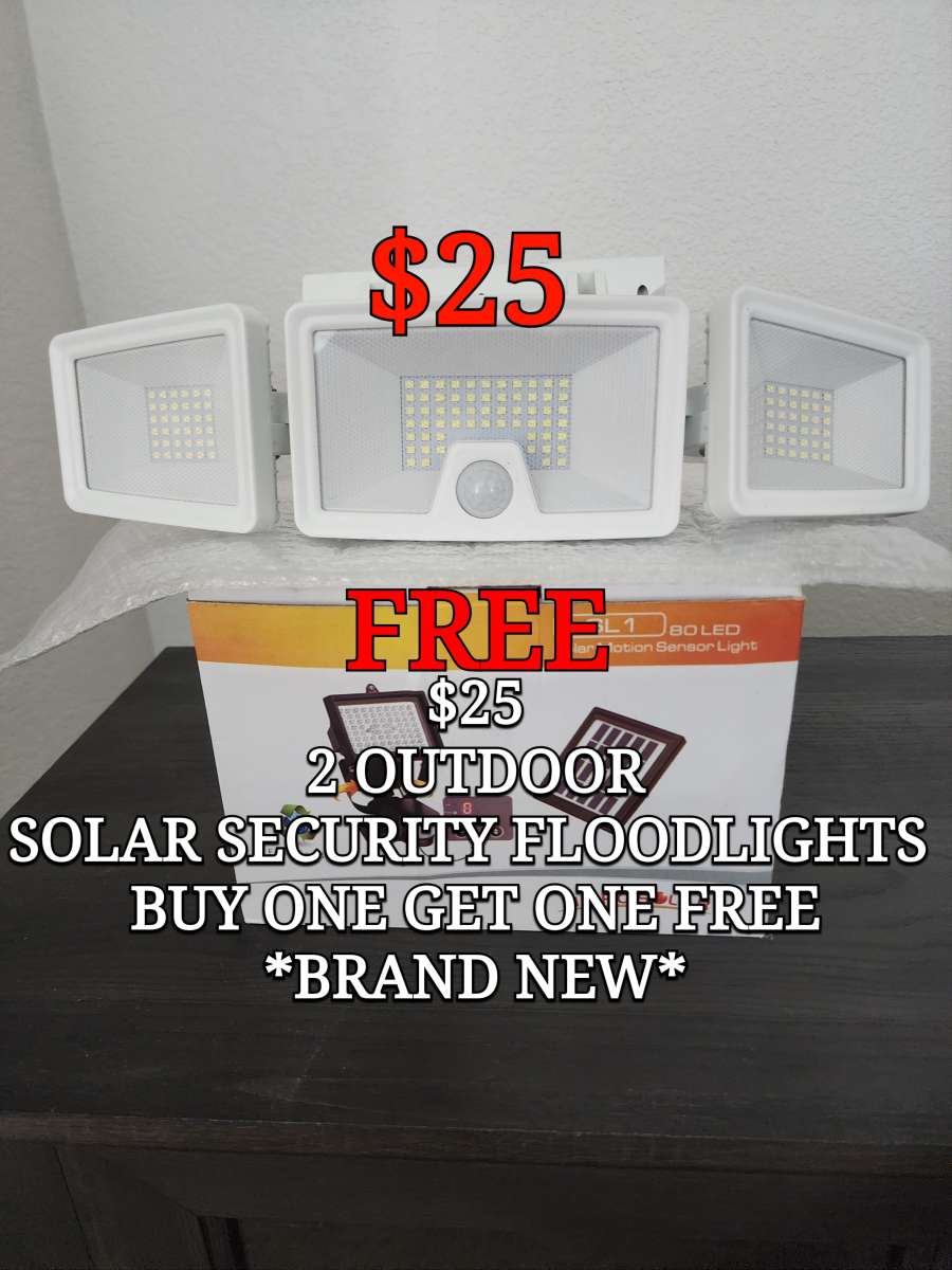 2 Outdoor Solar Security Flood Lights Buy One Get One FreeBr
