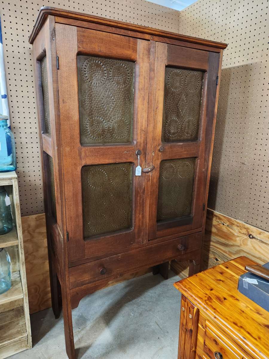Vintage wood and punched tin pie safe