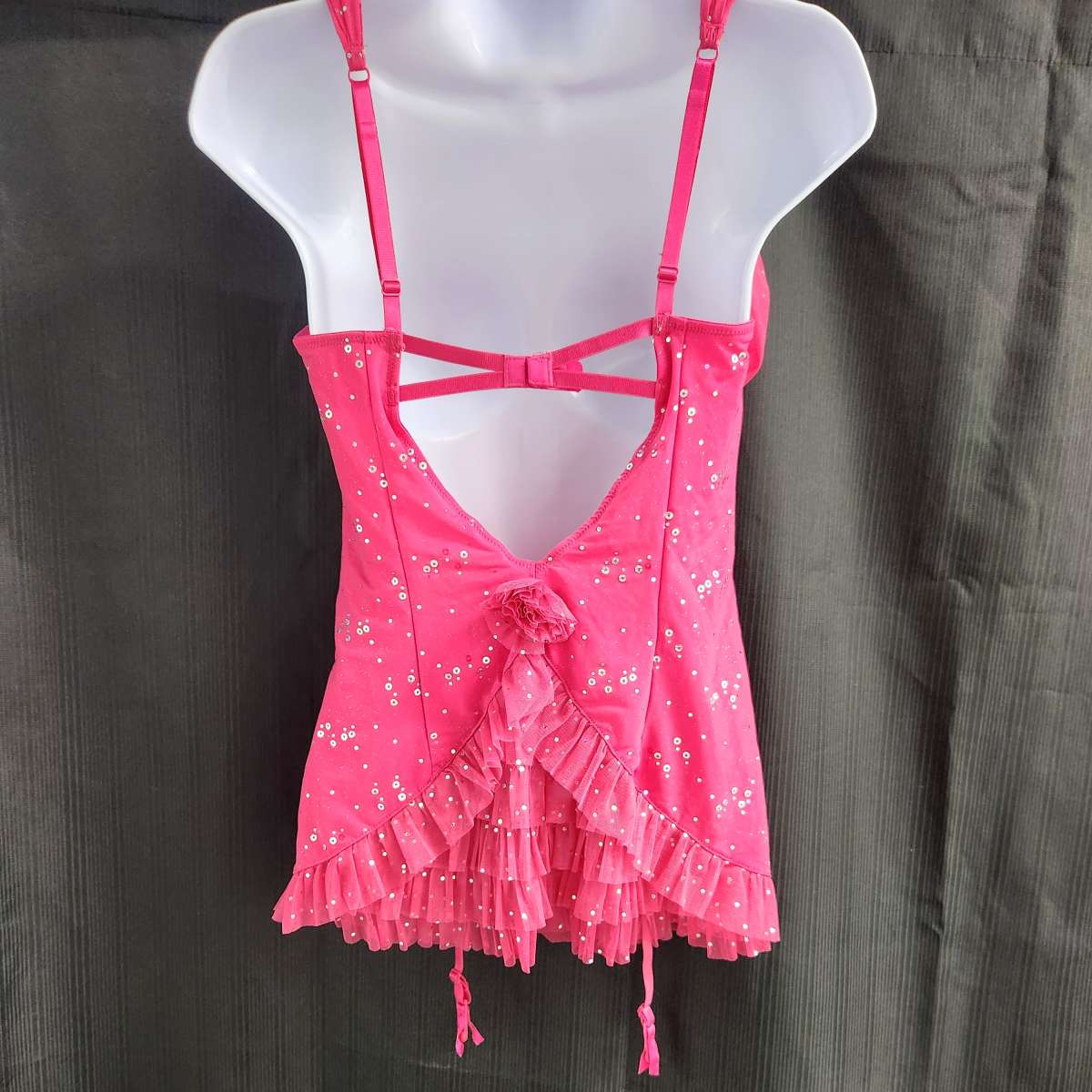 Victorias Secret Hot Pink Sparkle Gartered Babydoll Corset