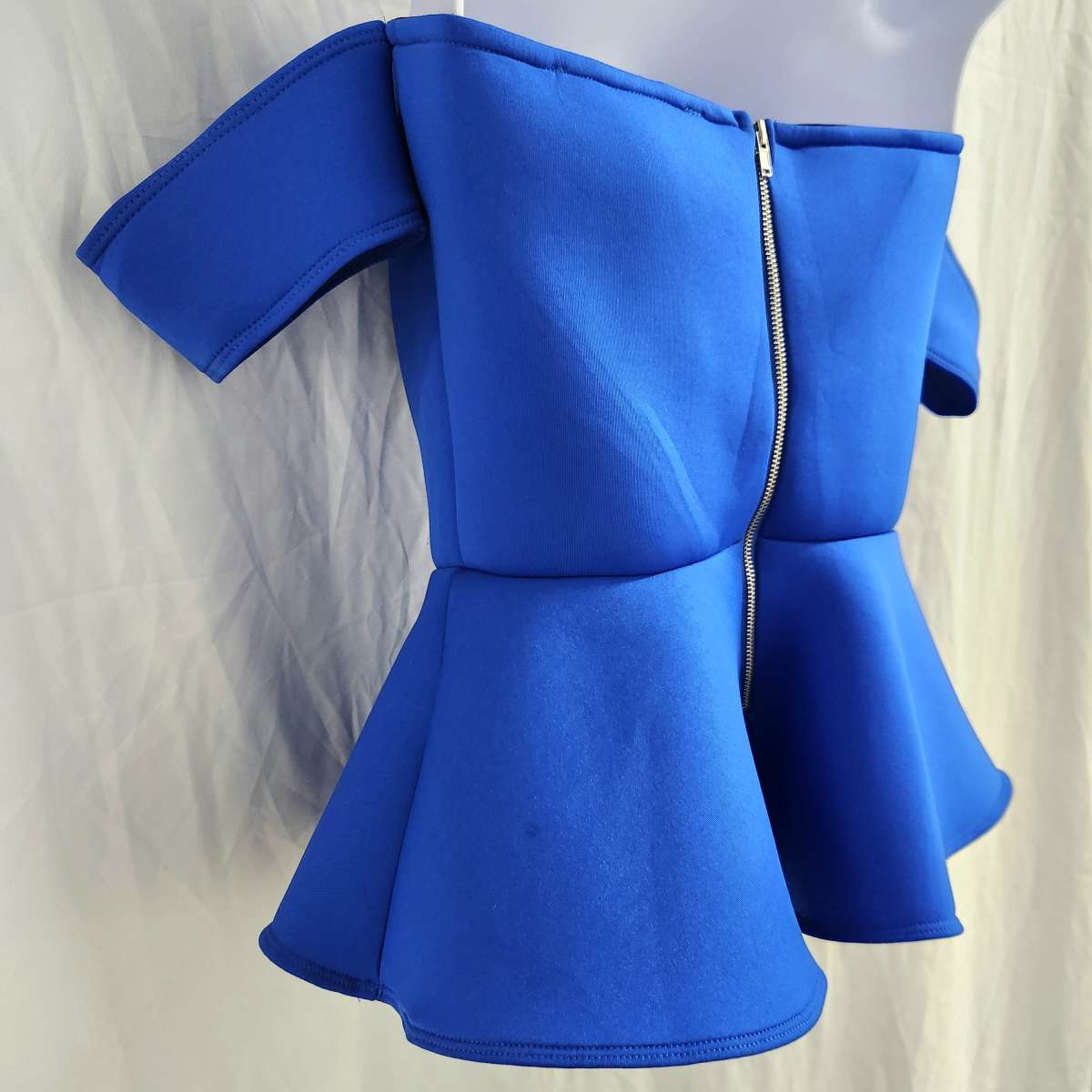 Guess Peplum Strapless Off Sholder Electric Blue Peplum Top