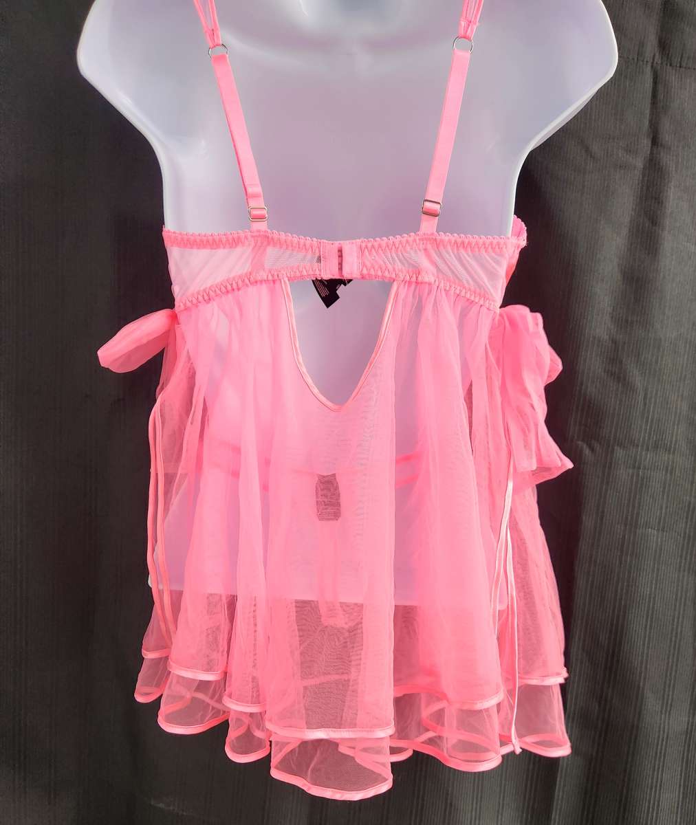 Victorias Secret Neon Pink Embellished Bust Babydoll