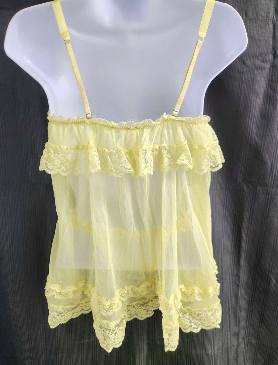Victorias Secret Yellow Mesh Ruffled Babydoll Matching Botto