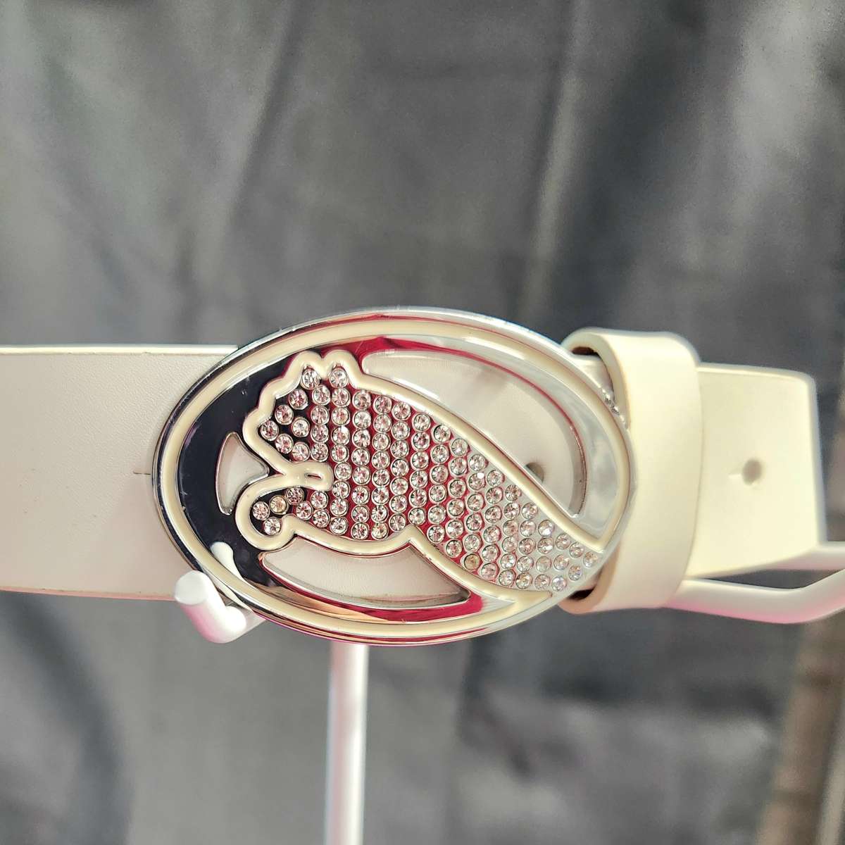 Puma Womens White Regent Fitted Leather Belt Size S