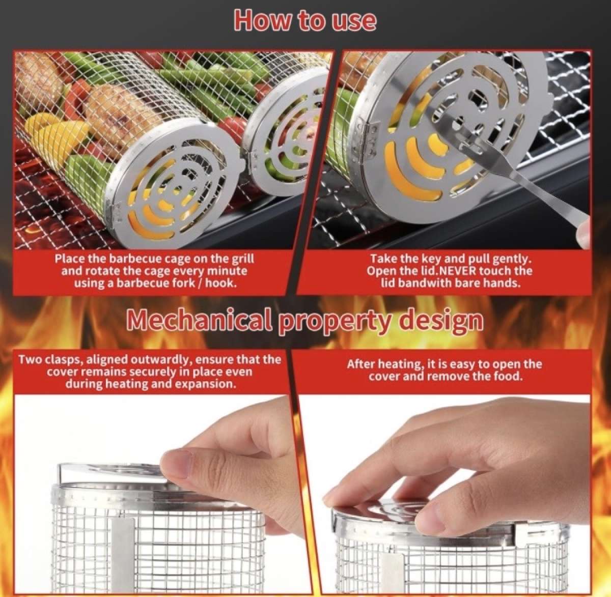 Rolling Grilling Baskets for Outdoor Grill Bbq