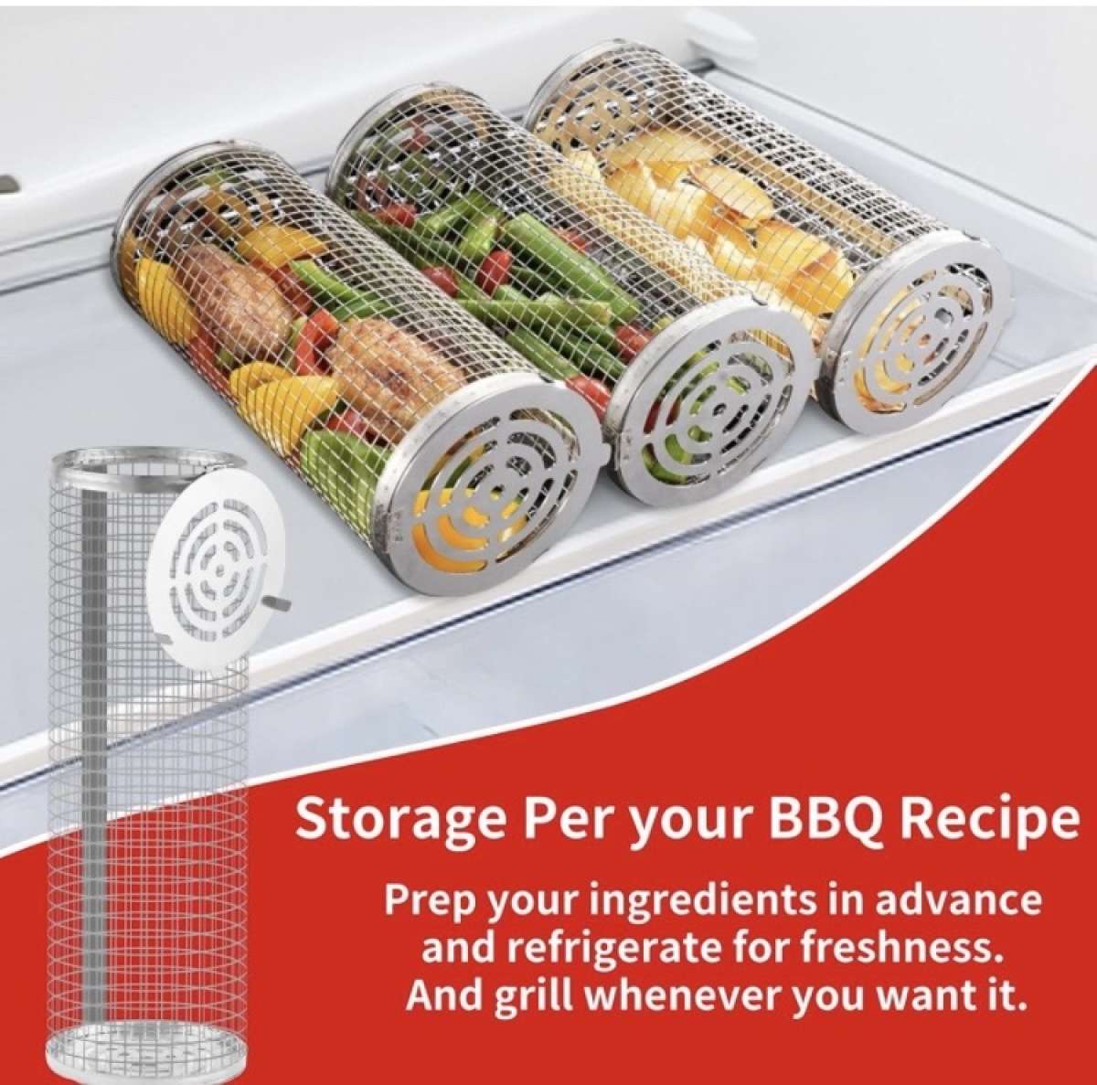 Rolling Grilling Baskets for Outdoor Grill Bbq