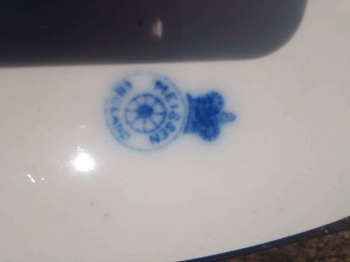 Large Meissen England Flow Blue Deep Serving Platter 1825