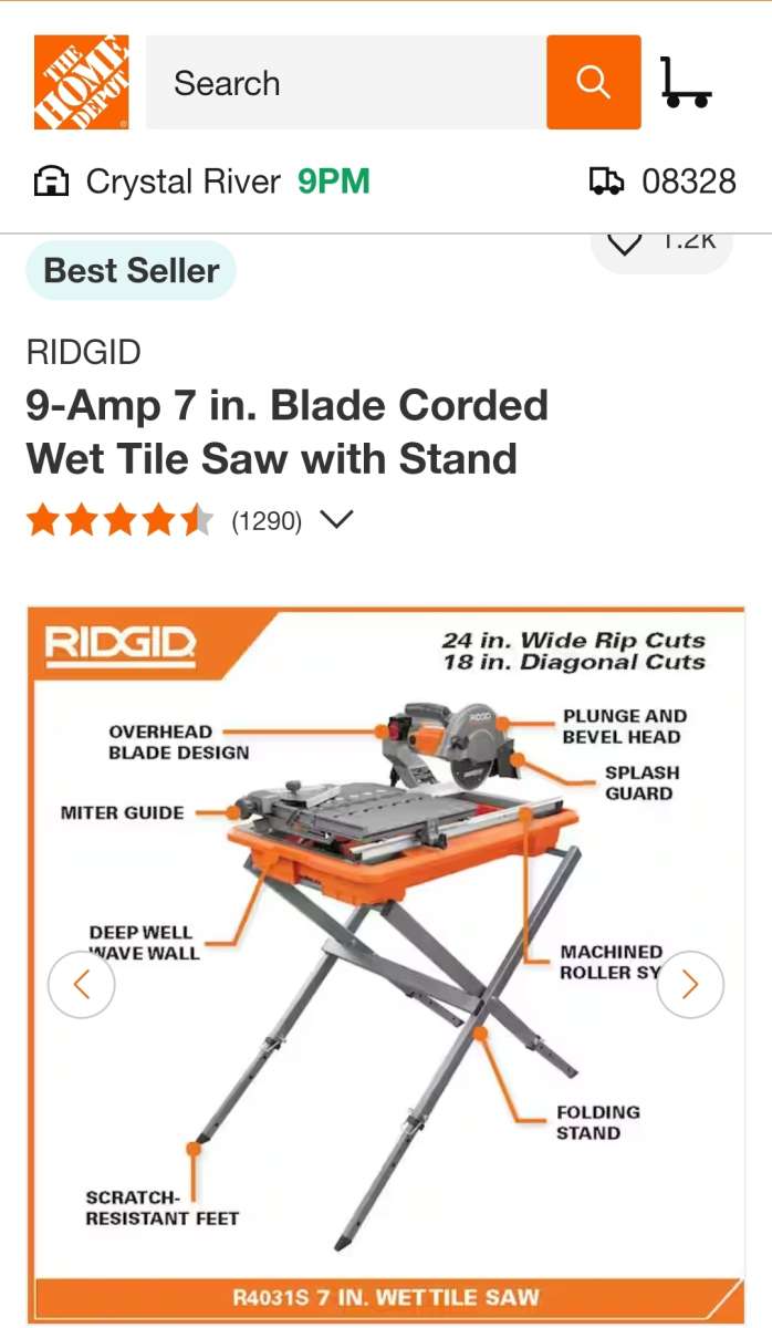 RIDGID Wet Tile Saw with Stand