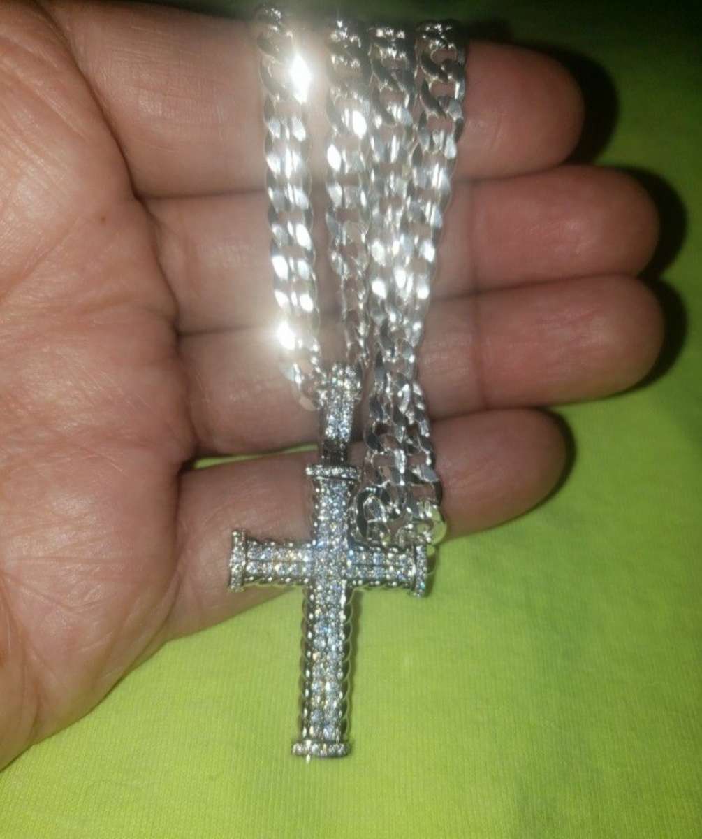 new 5mm stamped 925 Cuban link with cross pendant