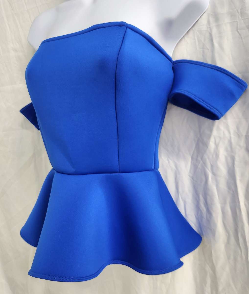 Guess Peplum Strapless Off Sholder Electric Blue Peplum Top