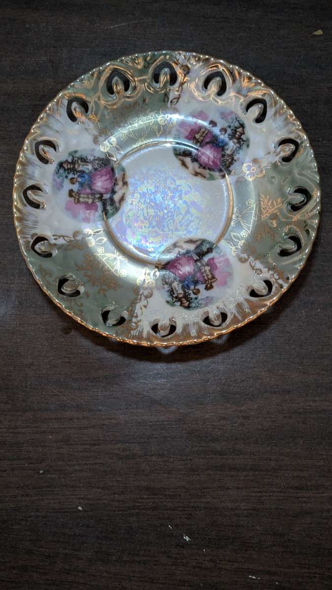 Rare Antique Kelvin Fine China Iridescent Green And White Pl